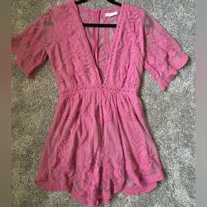 Honey Punch Pink Lace Romper